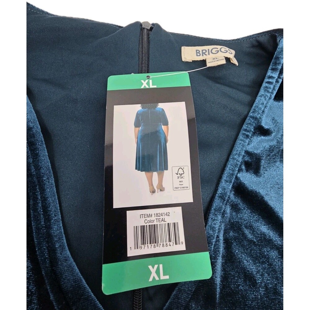 Briggs New York Women's XL Holiday Velvet Midi Dress Vneck Stretch Teal Blue - Picture 12 of 13